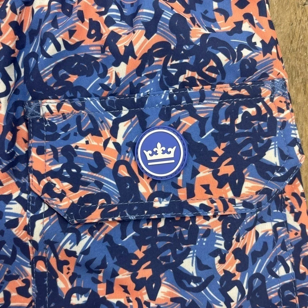 Peter Millar Men's Carnival Blue Turtle Tide Graphic Print Swim Trunks
